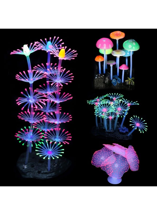 4 Pack Aquarium Decorations Coral Reef  Mushroom Anemone Simulation Coral Plant  Effect Silicone for Fish Tank Decorations - Image 1